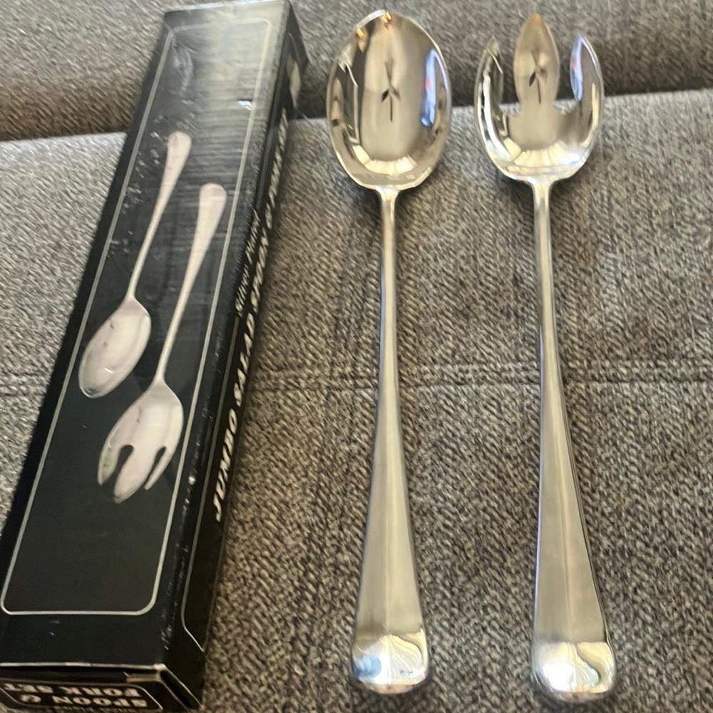Elegant Silver Plated Serving Spoon and Fork Set